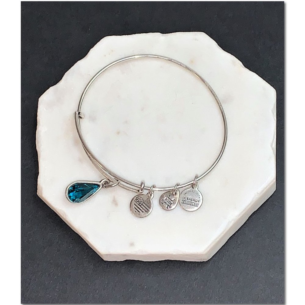 Alex and Ani Swarovski Blue Zircon Teardrop Bangle Bracelet Birth Month December